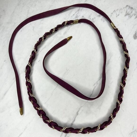 Purple Faux Suede Gold Tone Chain Woven Tie Belt One Size OS - Picture 1 of 12